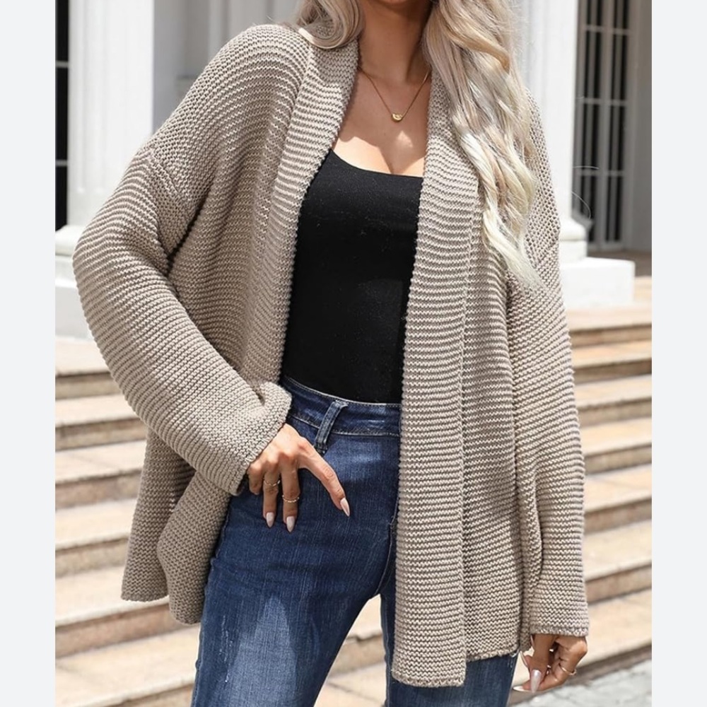 OLD NAVY Tan Striped Textured  Knit Open Long Cardigan Sweater S